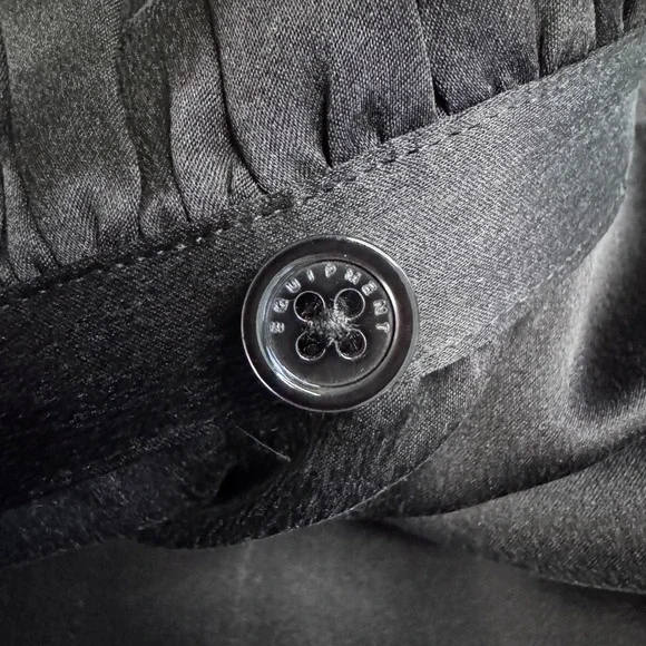 EQUIPMENT Femme Women Brown Silk Ruffle Neck Bow Button Down Blouse Shirt Small - Picture 7 of 10